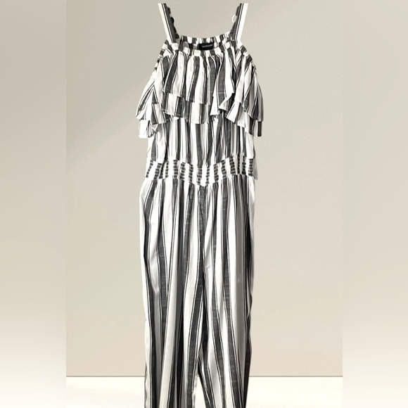 NWT Ashley Stewart Black White Striped Jumpsuit 10/12 $64.50 Cruise Linen Travel - Picture 2 of 7